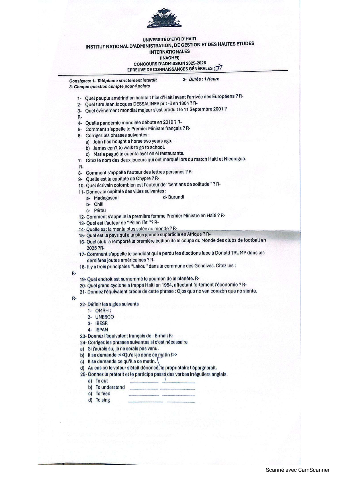 Concours d'admission INAGHEI 2025 - 2026 pdf